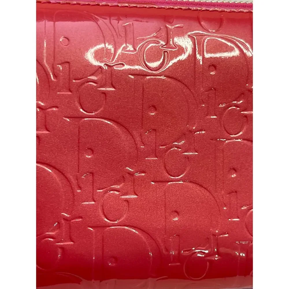 Christian Dior Pink Patent Leather Diorissimo Monogram Zip Around Wallet Italy